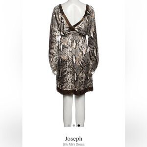 JOSEPH 100% Silk Dress in Trending Brown Snake Skin Print Balloon Sleeves Medium